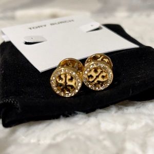 Gold Tory Burch Crystal Reversible Earrings